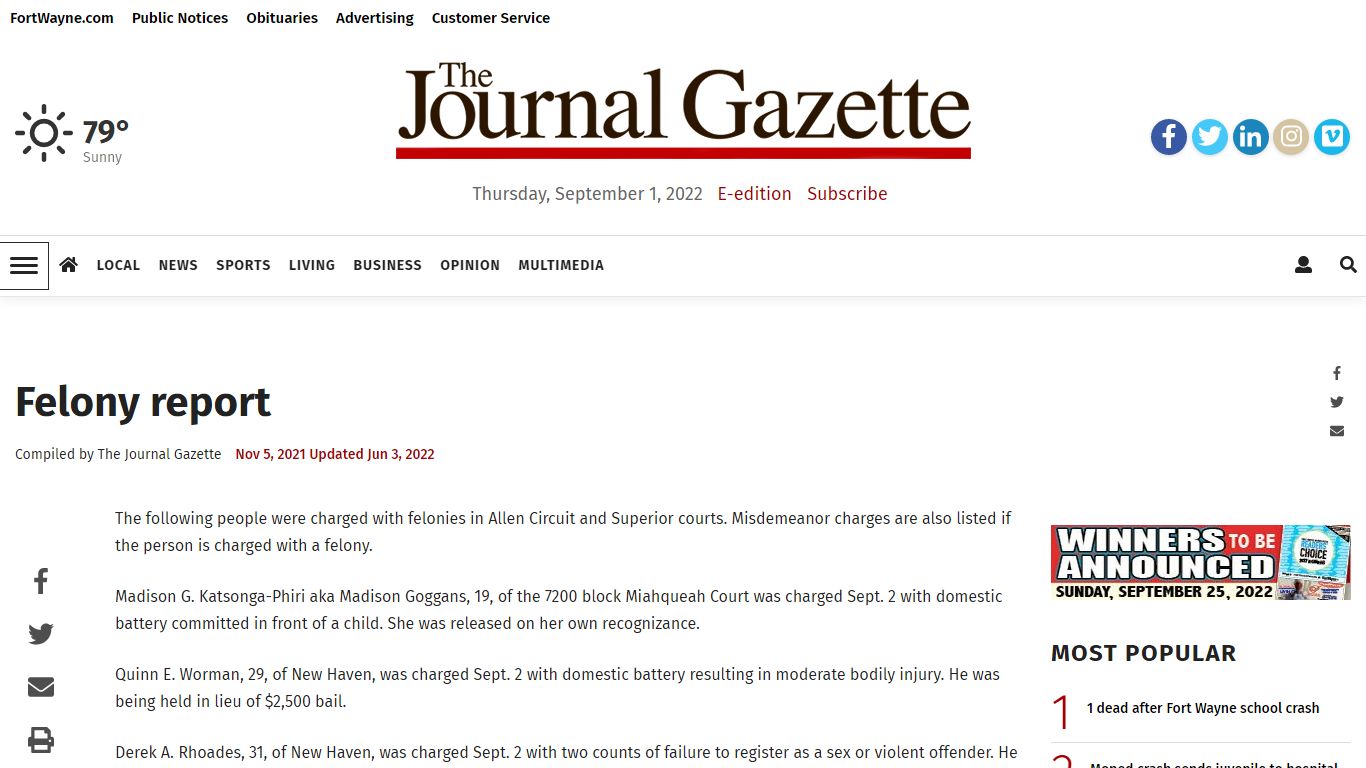 Felony report | Local | journalgazette.net