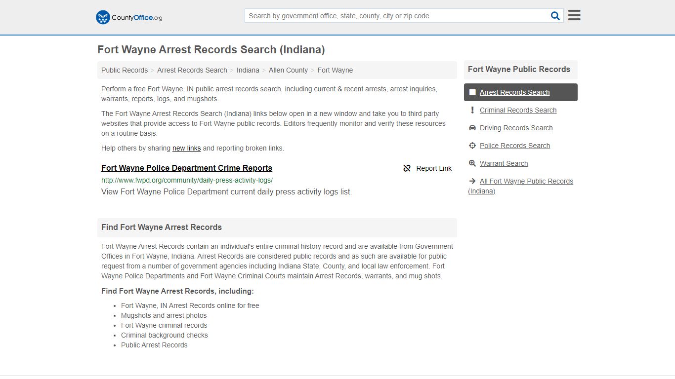 Arrest Records Search - Fort Wayne, IN (Arrests & Mugshots) - County Office